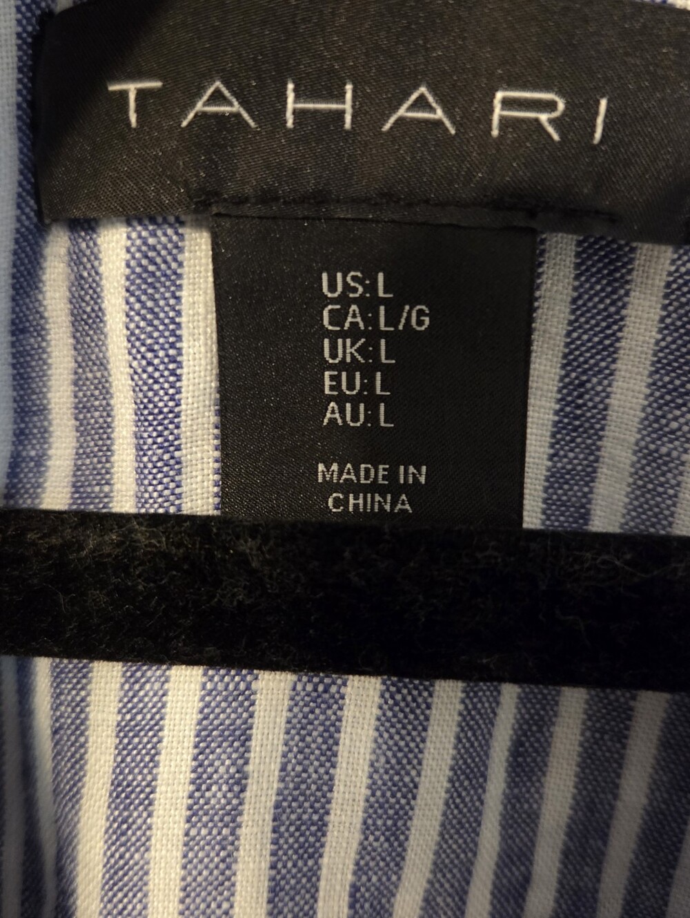 Tahari Women's 100% Linen Shirt Dress Blue Coastal Grandma Minimalist Sz L - Picture 8 of 9